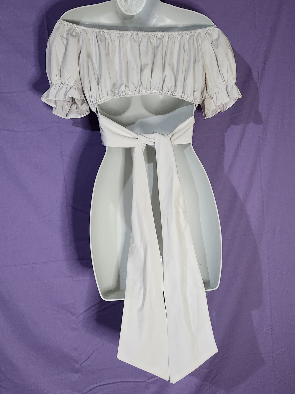 Off Or On Shoulder Peasent Style Crop Top - White - Picture 4 of 7